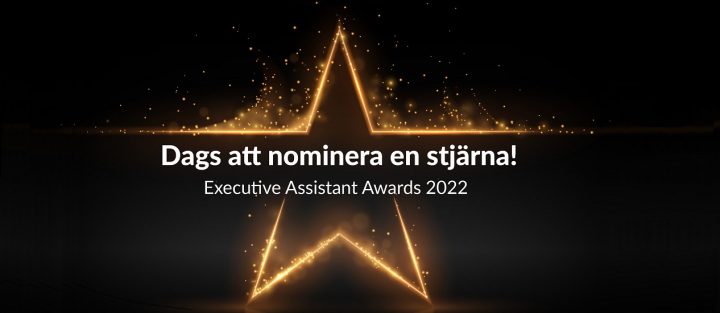 Stjärna som glittrar med texten "Dags att nominera en stjärna – Executive Assistant Awards 2022"
